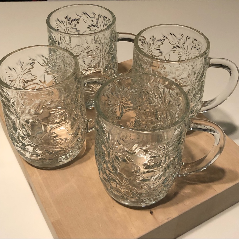 Four (4) Vintage Princess House Fantasia Crystal Glass Mugs 10oz